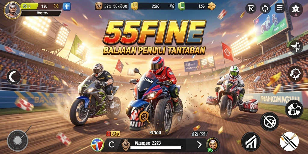 Tampilan gameplay menegangkan dalam balapan cepat di 55FIVE.