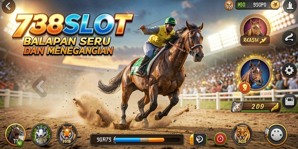 Tampilan utama gameplay seru di 738SLOT dengan mobil balap.