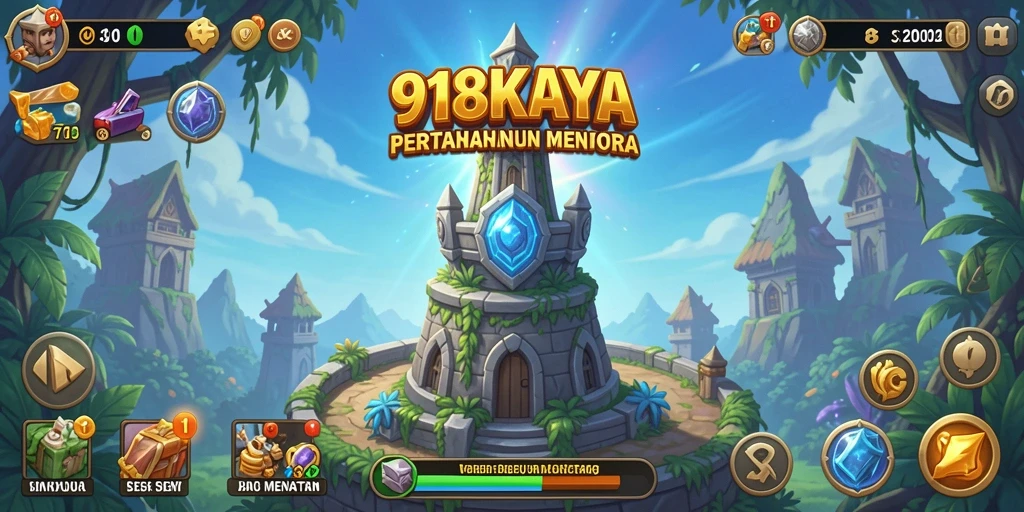 Tampilan strategi dan serangan menara di gameplay Tower Defense.