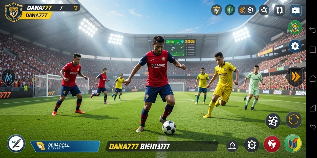 Screenshot DANA777 menampilkan aksi seru dalam pertandingan sepak bola.