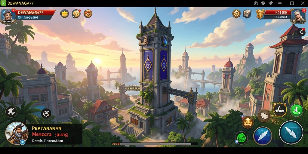 Screenshot gameplay DEWANAGA77 yang menampilkan aksi Tower Defense yang intens.
