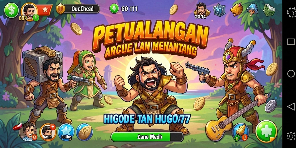 Tangkapan layar menunjukkan gameplay HUGO77 yang penuh aksi dan tantangan.