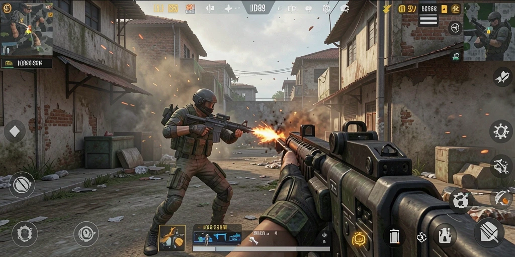 Screenshot IDR89 menunjukkan aksi intens dalam gameplay FPS yang mendebarkan.