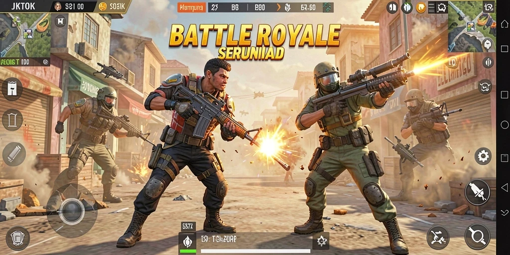 Screenshot permainan JKTOK menampilkan aksi seru dalam Battle Royale.