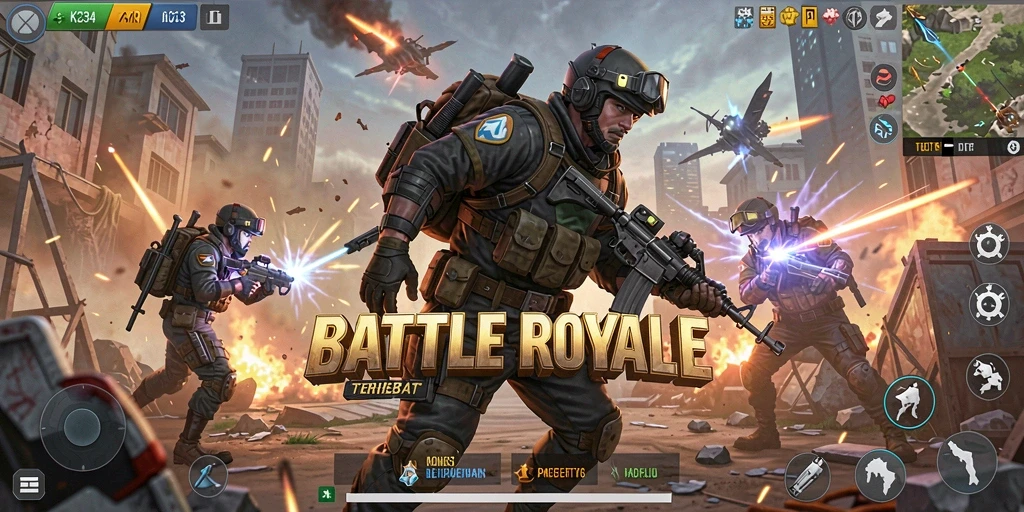 Screenshot gameplay K234 menampilkan aksi seru dalam Battle Royale.
