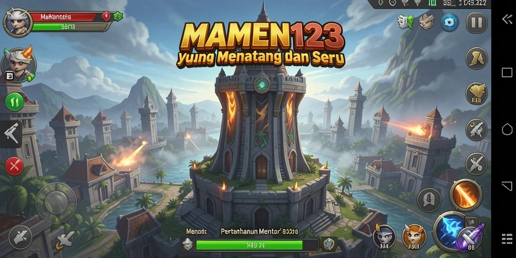 Tampilan gameplay MAMEN123 yang penuh aksi di dunia Tower Defense.