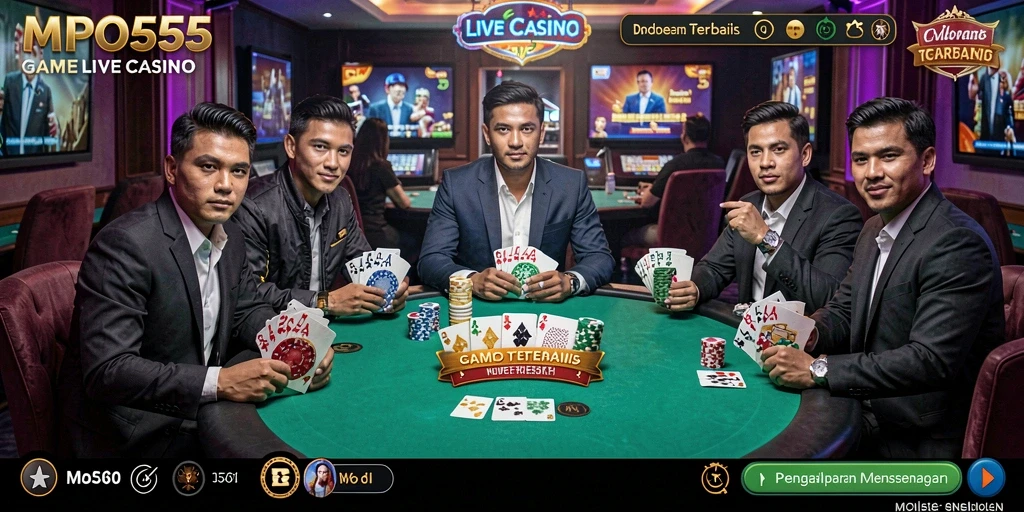 Screenshot MPO555 menampilkan dealer langsung dan permainan yang seru di Live Casino.