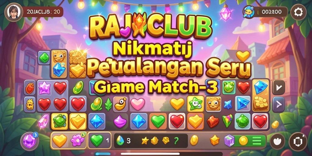 Tampilan gameplay RAJACLUB yang seru dengan kombinasi Match-3 yang menarik.