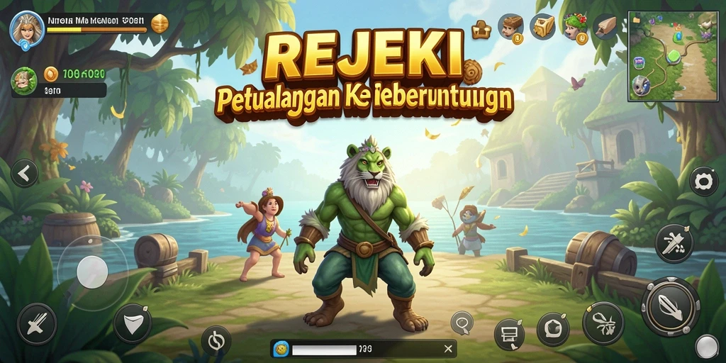 Tangkapan layar utama REJEKI menampilkan aksi seru dalam petualangan.