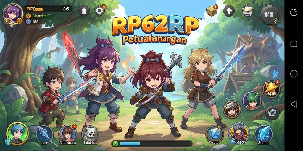 Screenshot gameplay RP62RP menampilkan karakter anime yang beraksi dinamis.
