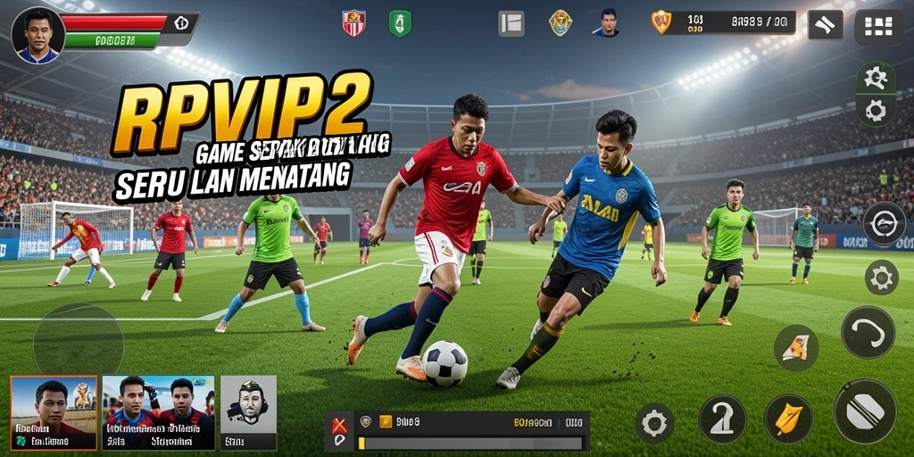 Tampilan gameplay RPVIP2 menampilkan aksi seru di lapangan sepak bola.