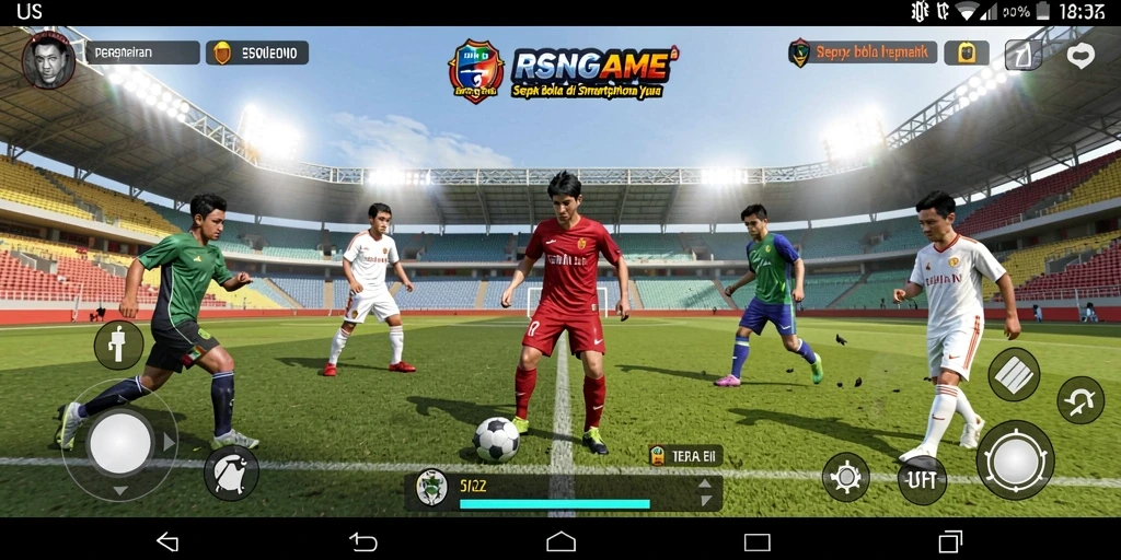 Screenshot RSNGAME menampilkan aksi seru dalam permainan sepak bola.