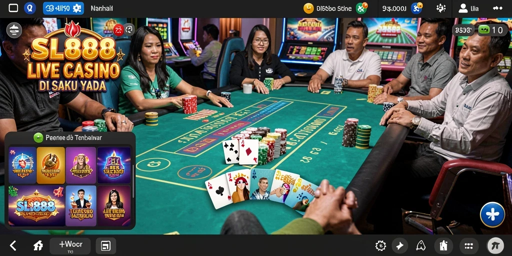Tangkapan layar SL888 menampilkan dealer live dan gameplay menarik dari Live Casino.