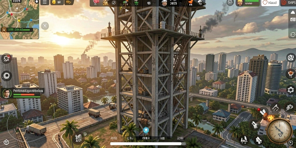 Tampilan gameplay SVIP5 dengan menara dan musuh yang dinamis.